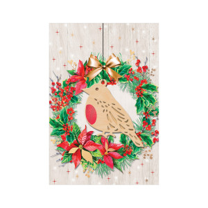 Kalėdinis atvirukas su medžio dekoracija